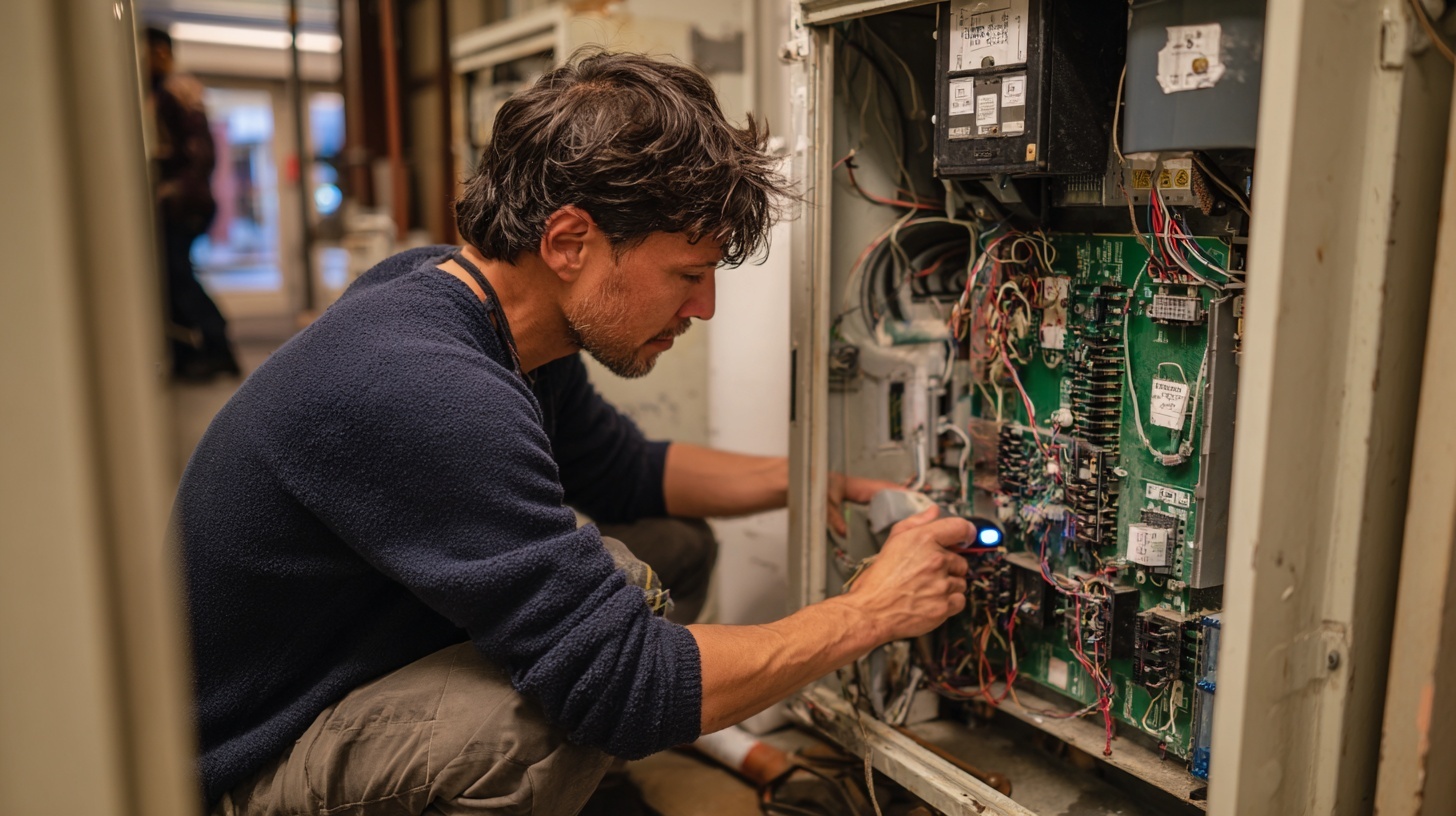 signs elevator needs modernization showing technician inspecting outdated elevator system